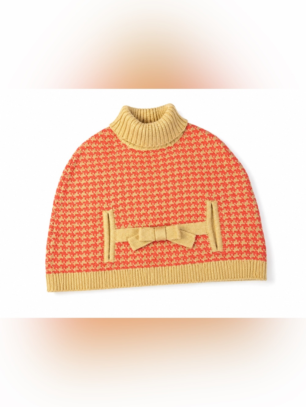 Janie and Jack Baby Girls Knit Cape 6-12 Months Coral Beige Houndstooth